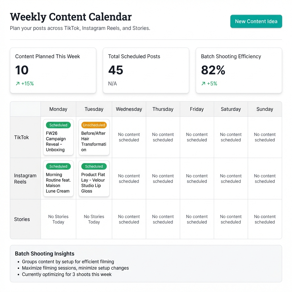 Weekly content calendar